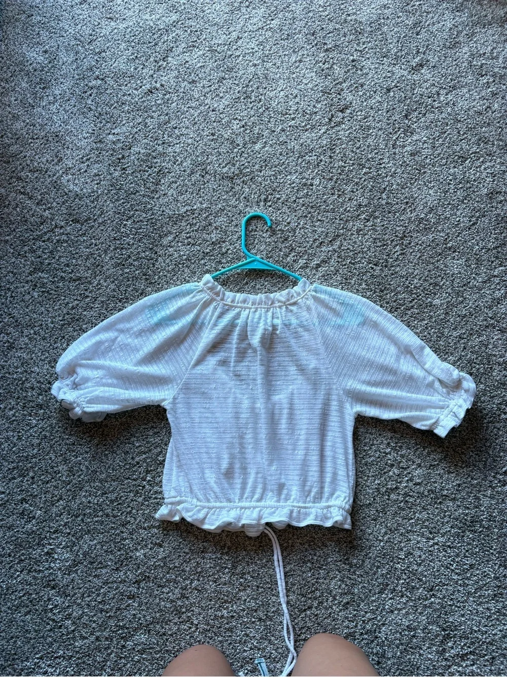 Free People White Textured Cropped Peasant Top